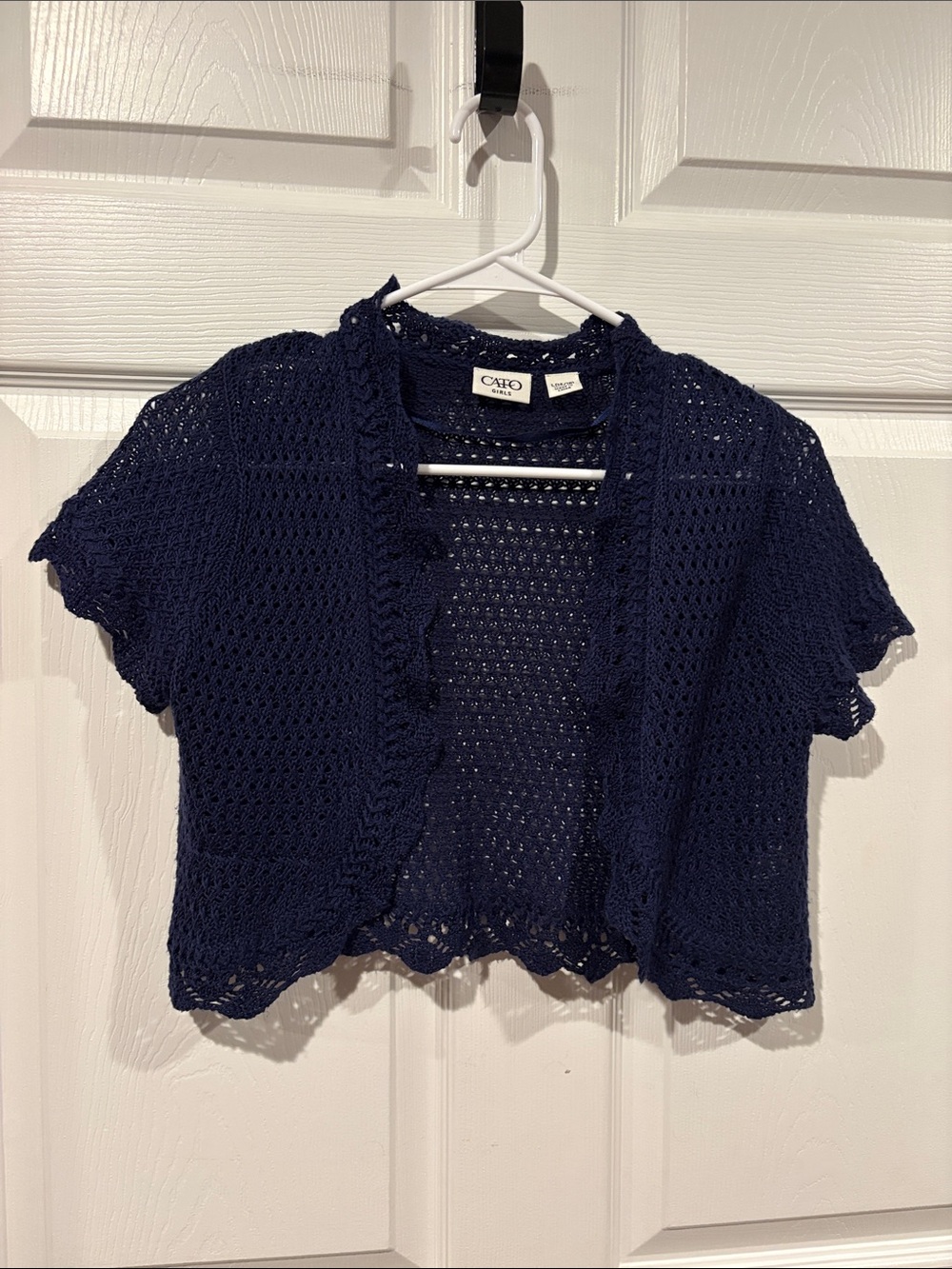 Cato Navy Crocheted Short Sleeve Shrug